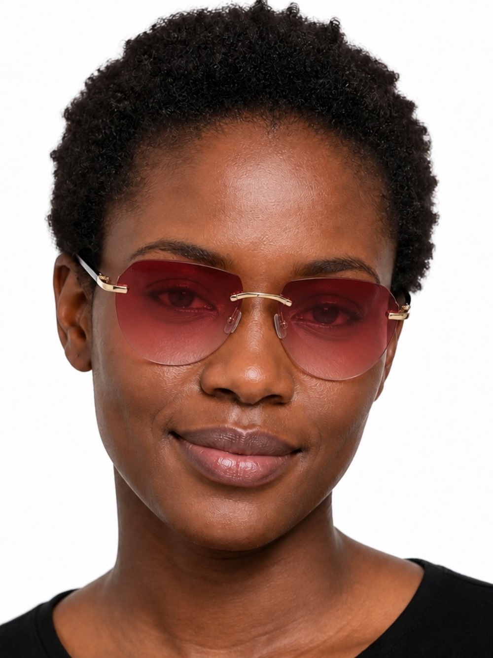 Rimless Gradient Pink Sunglasses with Gold Accents
